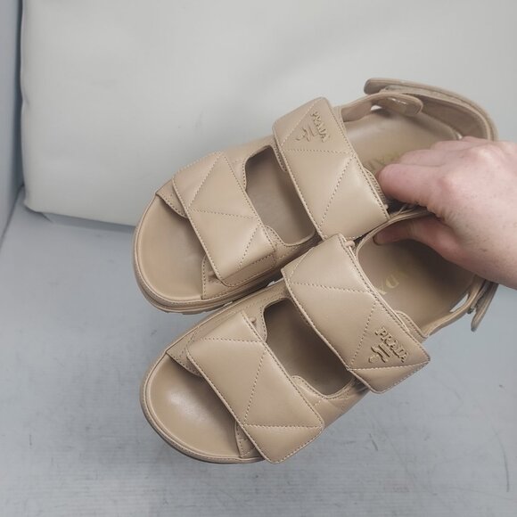 Prada Tan Nappa Quilted Padded Dad Sandal - Picture 14 of 14